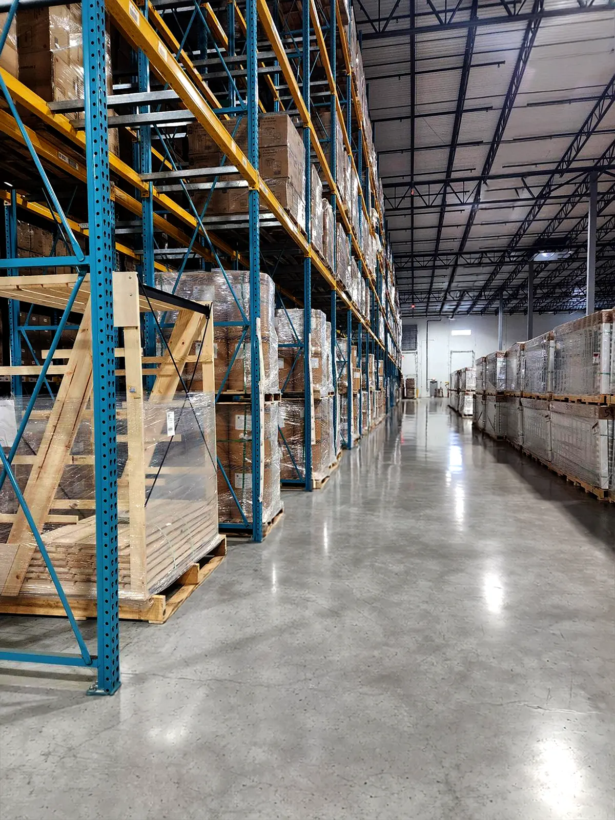 Warehouse Storage at GLC Distribution Channahon Facility Warehouse storage racks and palletized inventory inside GLC Distribution’s Chicago, Illinois facility, supporting warehousing and fulfillment services.